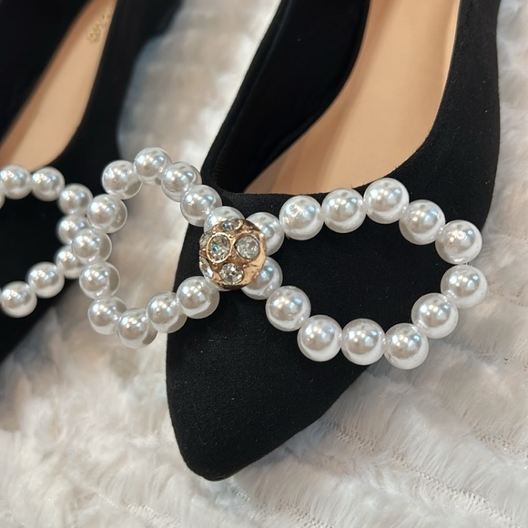Bamboo the point pearl bow classic black noir slip on flats new without box - Picture 4 of 9